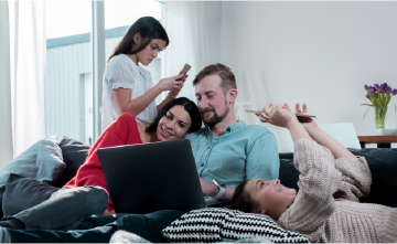 Family using devices