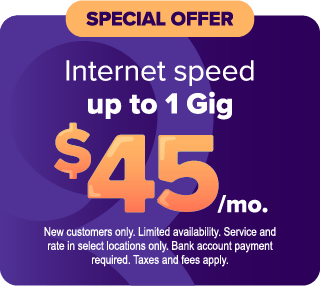 Speed Up to 1 Gig $45 Special Offer